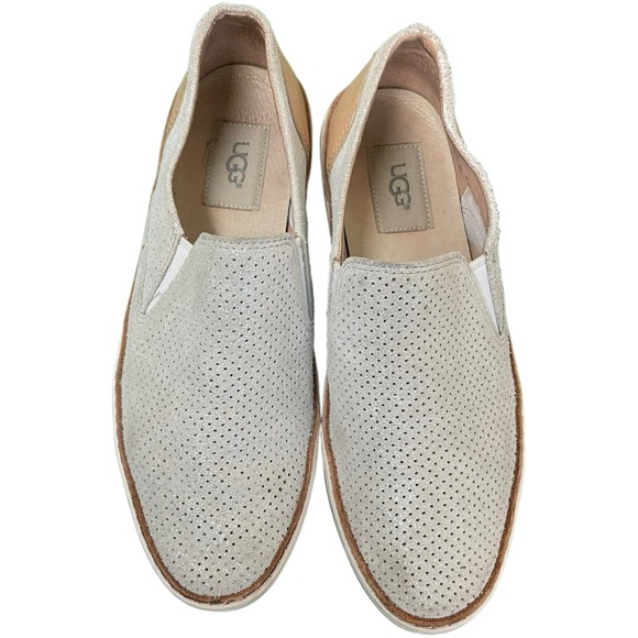 UGG Sneaker Silver Adley Perf Stardust Almond Toe Leather Slip On Shoe 7 - Picture 3 of 8